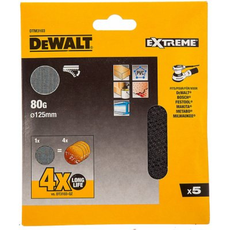 DeWALT DTM3113 Brúsna mriežka EXTREME P80, 125 mm, 10 ks